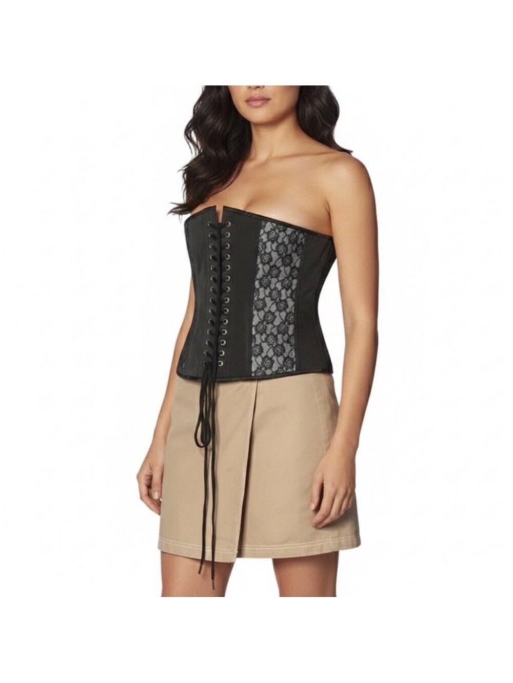 TIMELESS TRENDS Black Lace Underbust Corset Steel Boned Hourglass Size 32